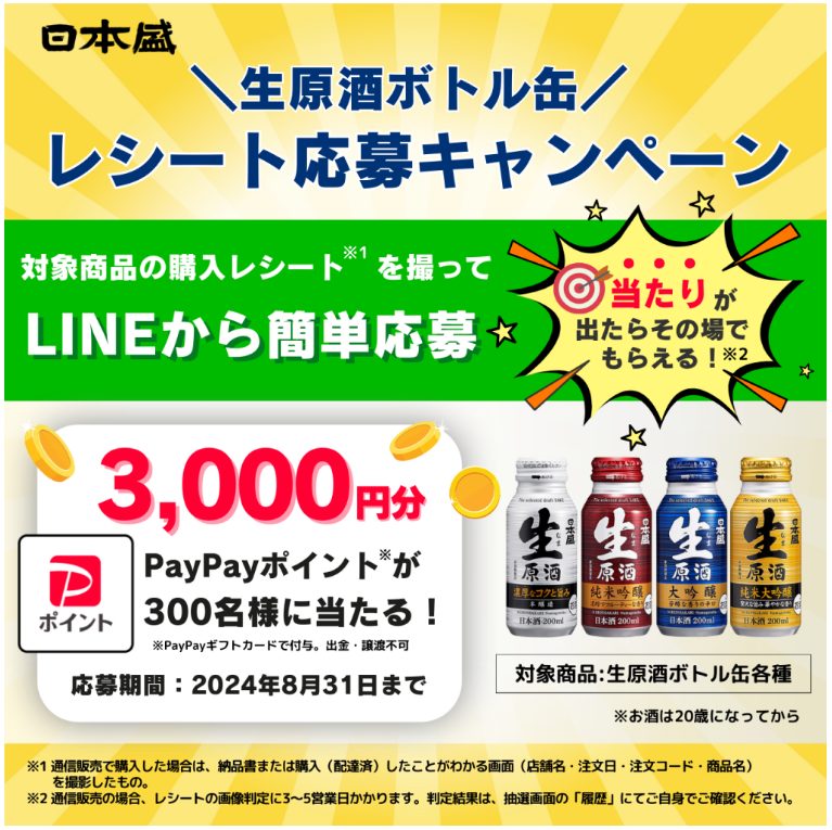 日本盛「生原酒ボトル缶のレシート応募キャンペーン」の参考画像